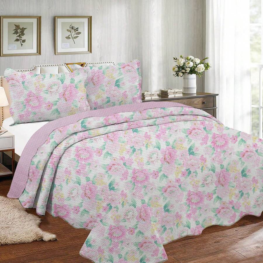 3-Piece Printed Double-Sided Bedspread Kit - Print 5 - View 1