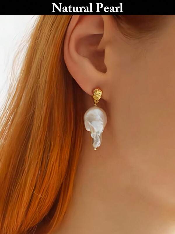 1 Pair Fashionable Baroque Pearl Earrings, Natural Asymmetrical White Pearl Earrings For Women, Suitable For Daily Wear And Holiday Gifts