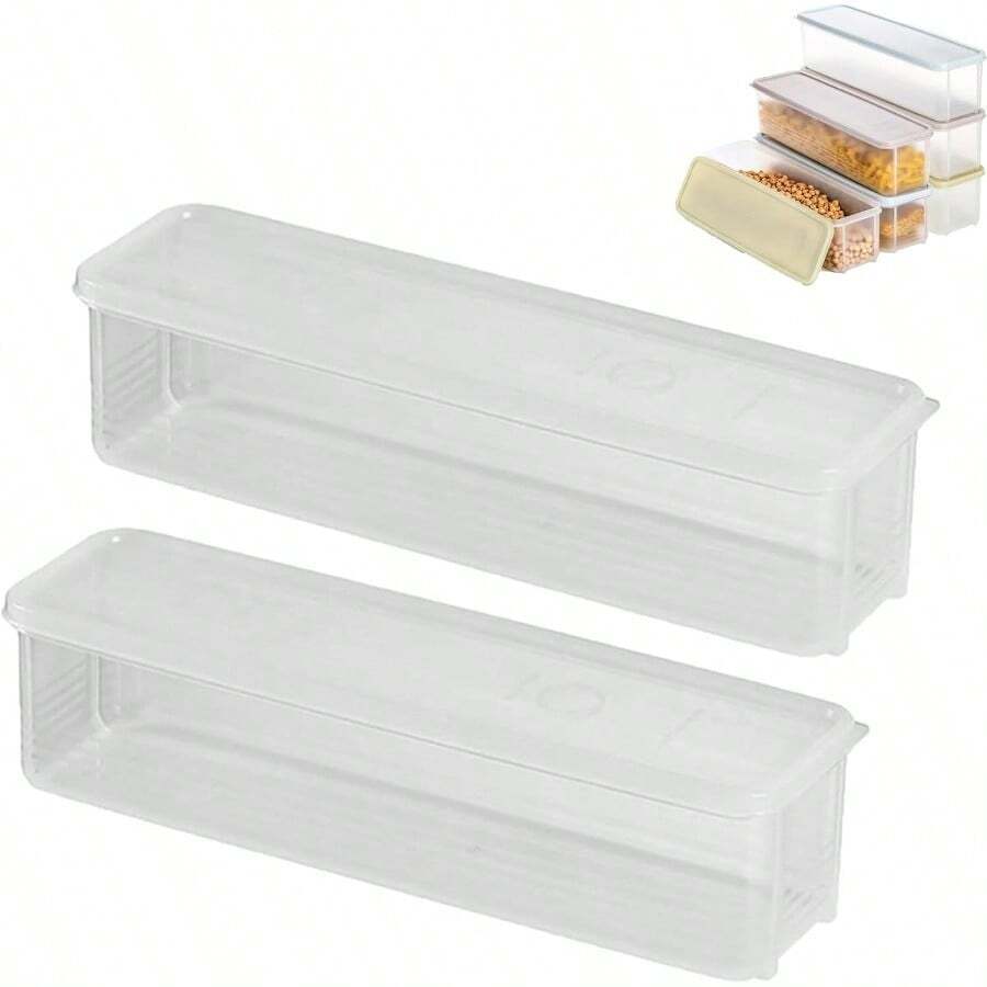 2-Pack Of Refrigerator Storage And Crisper Boxes With Lids, Pasta Containers, Storage Racks, Refrigerator Pasta Storage Boxes, Stackable Kitchen Freezer, Covered Food Containers For Food Organization And Storage In Refrigerators, Freezers, Cabinets, Kitchens, Countertops, Small Freezers, Cupboards, And Closets.Clear PET Food Canister For Dry Food Like Rice, Sugar, Flour, Pasta, Cereal, Beans, Nuts Kitchen Organization, Stackable Organizers For Food,Food Storage Containers,Seasoning Jars - Trong sáng - Xem 1
