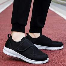 男士肿胀脚休闲鞋，宽幅钩环网眼透气无束缚舒适易穿脱糖尿病鞋，轻便柔软有弹性，四季皆宜 - 黑色 - 查看 3