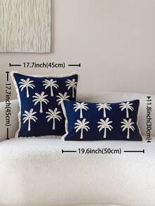1pc Blue Embroidered Coconut Tree Decorative Throw Pillow Cover, Suitable For Indoor Decor, All Season, Pillow Insert Not Included
