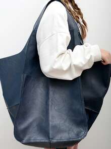 New Autumn And Winter Fashion Super Large Capacity Tote Bag Women's Niche Shoulder Portable Retro Retro Large Bag Simple Slouchy Style Commuting Travel Shopping Shopping Bag Leisure Travel Luggage Bag Going Out Armpit Bag Versatile Multi-Color Brown, New Arrival Tote Bags For Woman - 寶藍色 - 查看 2