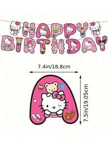 1 Set Sanrio Kuromi Themed Decorative Pennant Flags, Cute Hello Kitty Banner, Children's Birthday Hanging Decorations, Party Atmosphere Hanging Ornaments - Multicolor - View 7