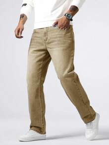 1pc Men's Casual Khaki Denim Pants, Comfortable Street Style, Suitable For City Walking And Outdoor Activities, Spring/Summer - Màu Khaki - Xem 3