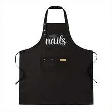 Nail Artist Manicure Pedicure Apron With Nail Polish Design - Adjustable Water & Polyester Apron For Nail Technicians, Salon & Spa Use, 2 Pockets, Workwear (Black With White Lettering) - màu đen - Xem 3