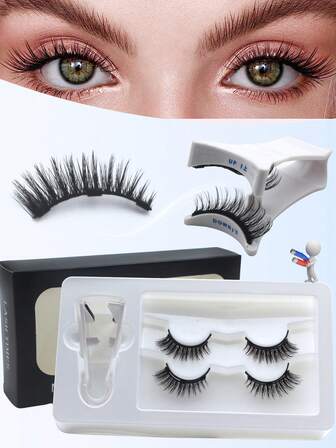 2 Pairs Reusable Magnetic Lashes With Magnets Tweezer No Glue Needed Magnetic Eyelash 3-Step Press On False Eyelash