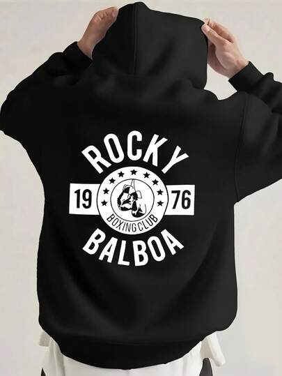 Sudadera con capucha gráfica de boxeo de Balboa roja para hombres - Diseño de película vintage de 1976, suéter de punto de poliéster con capucha de cordón y bolsillo canguro, ropa deportiva casual para gimnasio y atuendo casual, ropa inspirada en la película de lavable aáquina