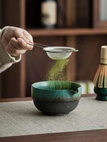 WEN ZHE 抹茶茶道套組,陶瓷窯燒抹茶茶具,竹製茶勺、攪拌架、茶筅、篩網、茶匙,傳統抹茶製作工具組 - 彩色 - 查看 9