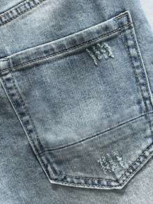 Distressed Washed Loose Fit Wide Leg Casual Denim Shorts For Men, Emo Style - Teal Blue - View 4
