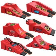 6-In-1 Fingerboard Ramp Set, Including Halfpipe Ramp, Fingerboard Skateboard, Finger Skating Training Props, Interactive Freestyle Skateboarding Game, Random Color Skateboard Pattern And Wheel Accessories - Multicolor-929-1 - View 18