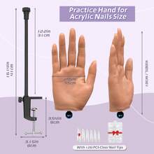 Veikmv Nail Silicone Practice Hand For Acrylic Nails Training Fake Hand Nail Art Practice Tools Hand Tattooed Nail Jewelry Showcase Supplies Manicure Beginners Suits - 杏色 - 查看 3