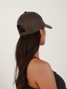 1 pièce Casquette de baseball vintage unisexe en PU de couleur unie, réglable et douce, convient pour les sorties décontractées et les rendez-vous - couleur unie - Voir 3