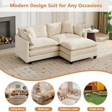 mikibama Modern Modular Sectional Sofa, 78" Upholstered Chenille Loveseat With Movable Ottoman Comfy L-Shaped Sofa, Oversized Deep Seat Cloud Couch With 2 Throw And Arm Pillows For Living Room, Beige - Beige Loveseat +1 Ottoman - 查看 7