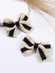 2pcs/Pack Girls' Black & White Knitted Bow Hair Clips - Multicolor - View 6
