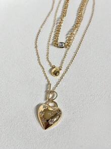 Shescity 1 Chiếc vòng cổ nữ thời trang và tinh tế hình trái tim đính đá Zirconia siêu nhỏ, nhiều lớp, đa năng và sáng tạo. - Vàng - Xem 5