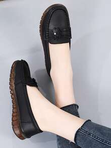 Fall/Winter Women's Black Floral Embellished Loafers, Elegant And Ceremonial, Comfortable Soft-Soled Flat Shoes