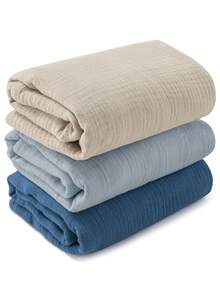 GLLQUEN BABY 3pcs Organic Cotton Muslin Swaddle Blankets, Unisex, Newborn Receiving Blankets, Large 40 X 38 Inches, Soft & Breathable, Suitable For Baby Boys & Girls - Blue - View 7