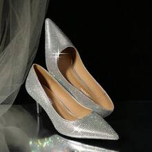 Women's Pumps Pointed Closed Toe Low Heels Dress Shoes For Work Business Office Wedding Casual 2.3 Inch-20256688 - 銀色水鑽 - 查看 5