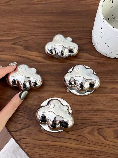 1 Silver Cute Cloud-Shaped Mobile Phone Sliding Stand, Magnetic Suction/Back-Sticking Retractable Mobile Phone Support Frame Compatible With IPhone, Android Phone, Gift For Birthday, Family, Friends Push-Pull Phone Grip Phone Holder Phone Accessories