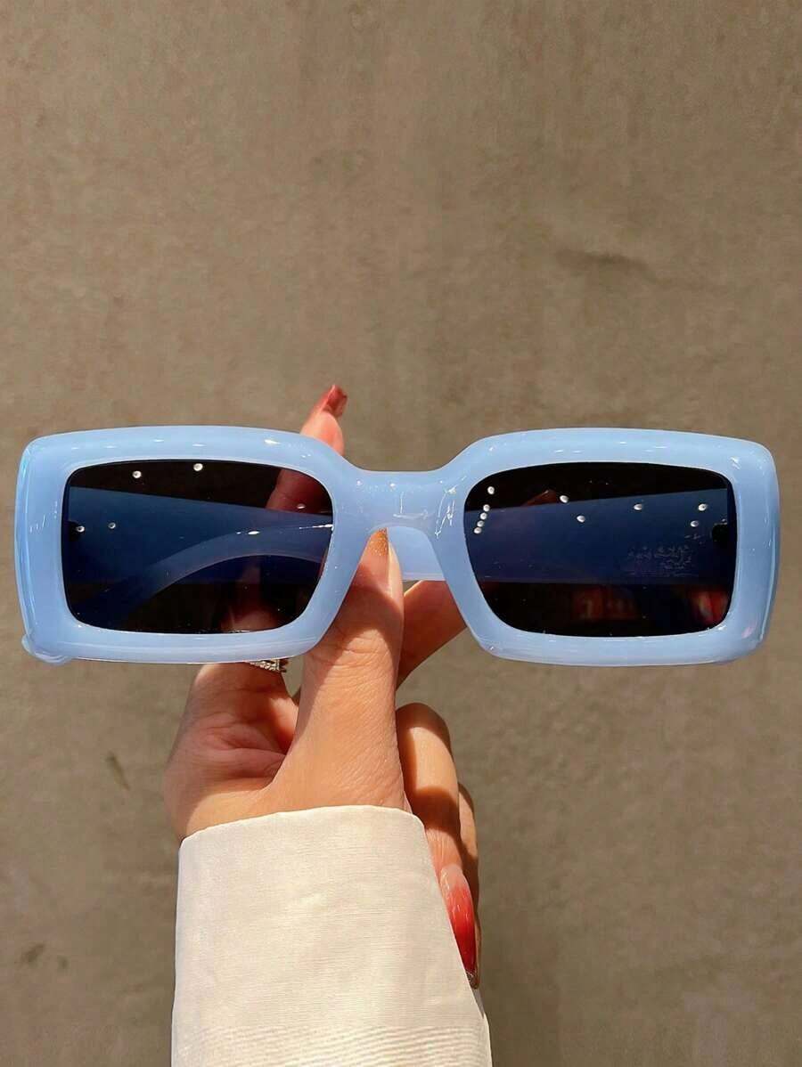 1pair Women Square Frame Candy Color Fashionable Fashion Glasses, Summer Beach Party Club Shades Beach Accessories Beach Accessories Women Glasses Shades Basics Fall Winter Women Outfits Clothes Business Casual Gifts Y2KFest MusicFest Summer Beach Vacation,Outdoor,Travel - 淺藍色 - 查看 1