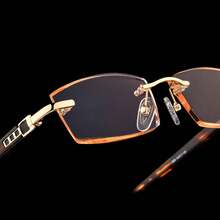Men's Luxury Frameless Reading Glasses - Hollow Frame, Prescription Degree, Easily Wearable For Nearsightedness, Suitable For Daily And Formal Occasions - Ideal Birthday/Anniversary Gift, Exquisite Design, Comfortable Fit - 金色的 - 查看 3