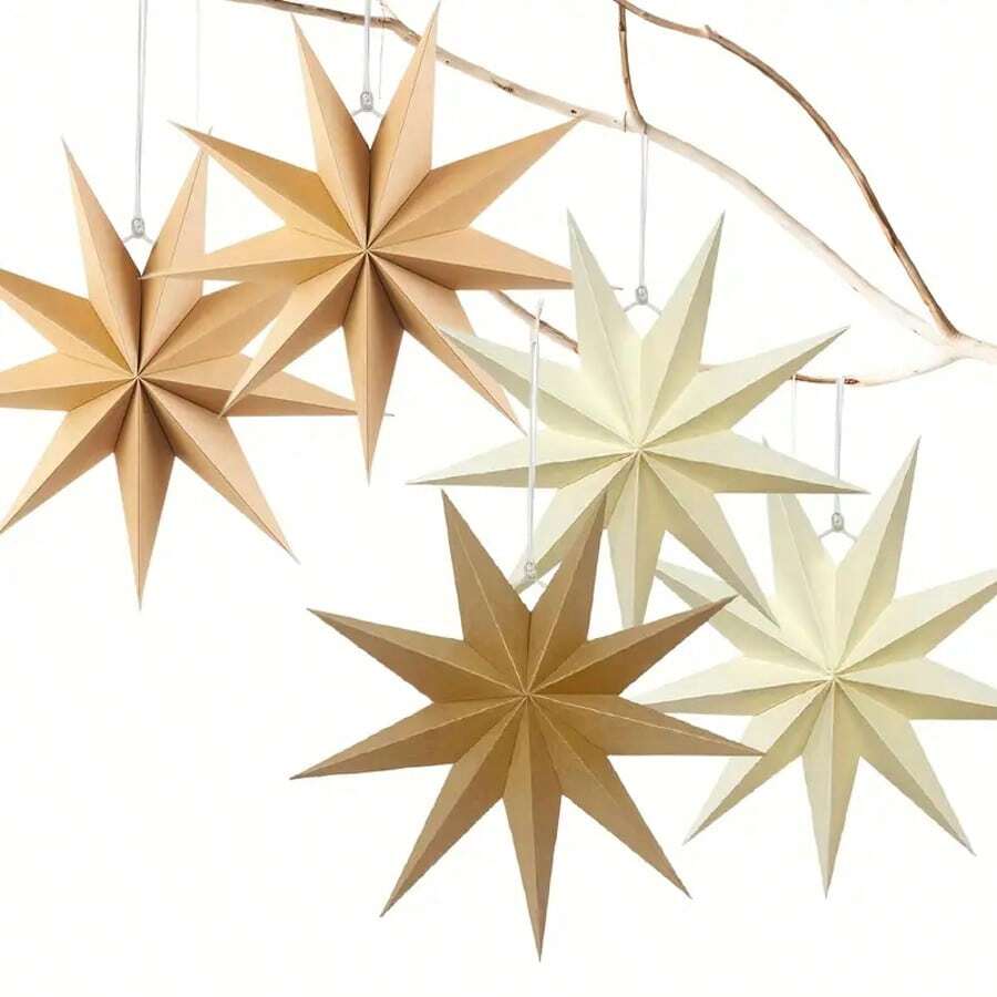 5 件 9 角天然纸星圣诞节乡村纸质装饰灯罩婚礼生日圣诞家居派对装饰圣诞装饰品 - 彩色 - 查看 1