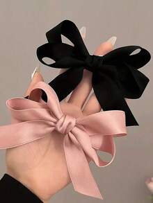3pcs Chic Bow Hair Clips In Beige, Pink & Black - Cute Fabric Accessory For Girls, Ideal For Casual Outfits Or Vacations, Cute Hair Clips