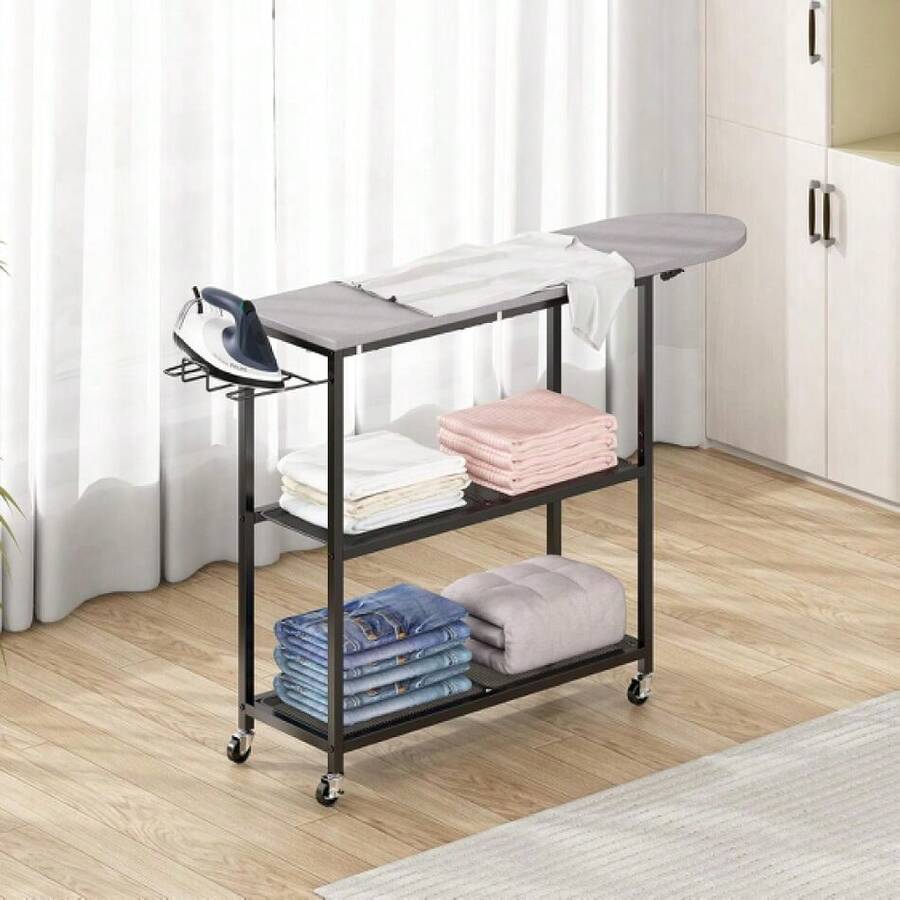Ironing Board With 2 Tier Storage Basket, Movable Ironing Board Full Size For Iron Rest & Clothes, Tabletop Ironing Boards, Ironing Stand Iron Boards Ironing Table Rustic,18885623 - Apricot - View 1