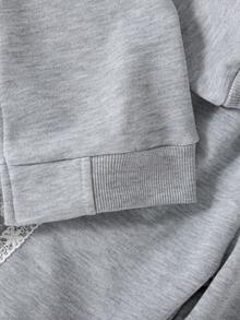 秋冬女宝宝休闲灰色宽松荷叶边领拉链夹克和高腰喇叭裤套装 - 灰色 - 查看 6