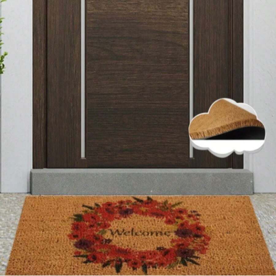 40x60 厘米天然椰棕门垫，采用耐用的 100% PVC 背衬 - 防滑、防尘刷表面 - 18-22 毫米厚耐用垫子，适合室内和室外使用，土耳其制造 - 紅色 - 查看 1