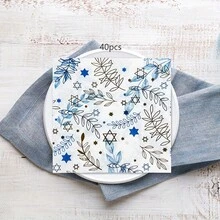 20 pièces/40 pièces/60 pièces, Serviette en papier motif fleur bleue et étoile à cinq branches - 2 couches 33 x 33 cm Serviette de cocktail convenant à la décoration de la maison et du restaurant, idéale pour les fêtes, les événements et l'usage quotidien, vaisselle de fête, vaisselle d'événement, vaisselle décorative