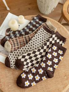 5双装复古美式女款春秋四季可穿中筒袜 - 彩色 - 查看 1