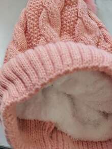 1 件针织帽女童男童厚羊毛帽儿童保暖柔软帽小孩可爱绒球针织帽适合冬季户外使用