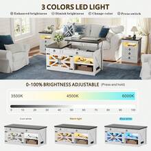 HNEBC 48" Farmhouse Coffee Table With Lifting Top, LED Center Table With Human Sensor Light,Lift Top Coffee Table With Charging Station,Outlets,Drawer,Hidden Storage Compartment,Living Room - Xem 6