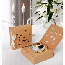 Christmas Minimalist Hollow Square Star Moon Beige Bow Gift Box In Stock, Flip-Cover Folding Square Gift Box Star Moon White Bow, Square Kraft Paper Gift Box - Multicolor - View 9