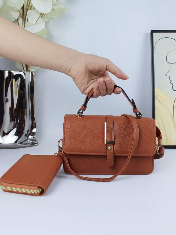 2 Pieces Fashion Solid Color Multi-Functional Shoulder Bag With A Lightweight Coin Purse, Card Holder, Lightweight For Business And Leisure, Simple Solid Color Flap Cross Bag, Suitable For Female College Students And White-Collar Workers, Very Suitable For Office, University, Work, Business, Commuting, Outdoors, Travel And Outing