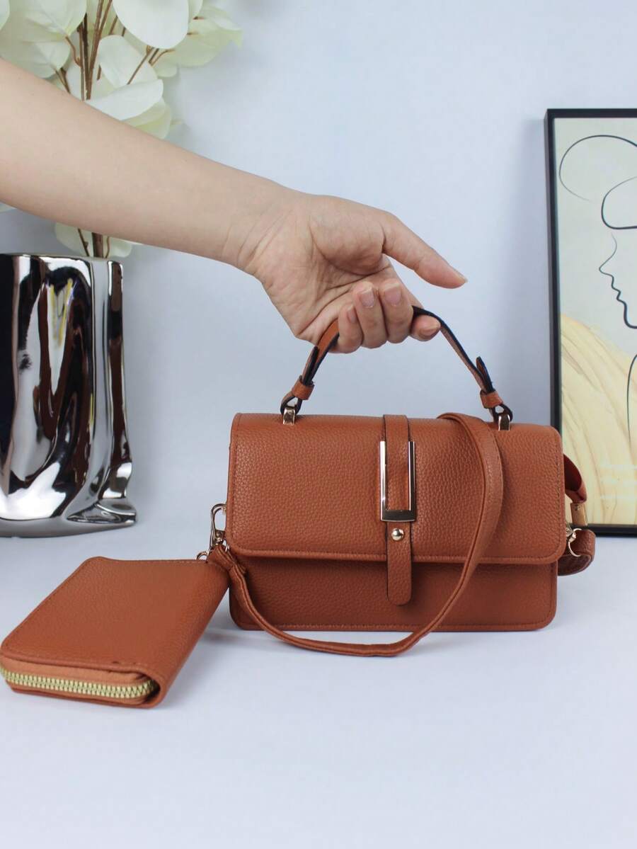 2 Pieces Fashion Solid Color Multi-Functional Shoulder Bag With A Lightweight Coin Purse, Card Holder, Lightweight For Business And Leisure, Simple Solid Color Flap Cross Bag, Suitable For Female College Students And White-Collar Workers, Very Suitable For Office, University, Work, Business, Commuting, Outdoors, Travel And Outing