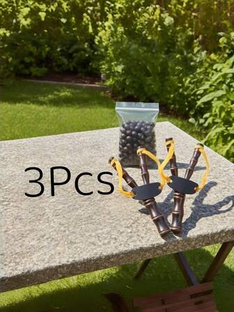 3pcs - 2 Vintage Bamboo Slingshots + Clay Ammo, Harmless Outdoor Interactive Shooting Toy For Parents And Kids