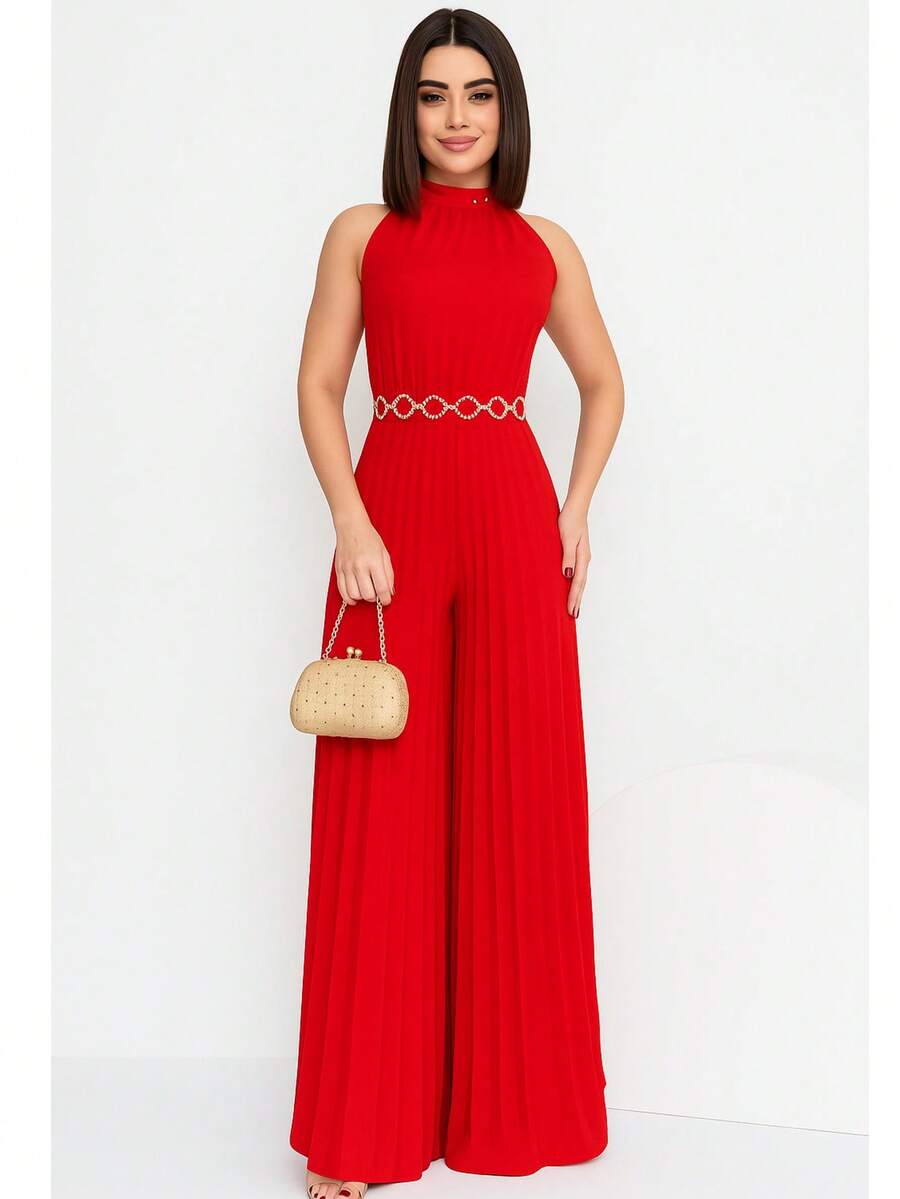 Pleated Jumpsuit For Weddings And Special Events - 紅色 - 查看 1