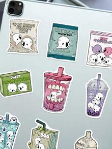 50 pièces Autocollants alimentaires fantômes pour cahier, journal, agenda, guitare, violon, bagage, armoire, skateboard, casque, décoration de moto, cadeau de rentrée scolaire, décoration d'Halloween