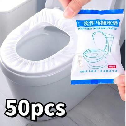 50片装一次性无纺布马桶垫，便携式旅行马桶垫，防水厕纸垫，旅行商务必备，浴室装饰，夏季