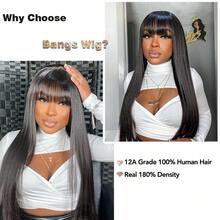Straight Human Hair Wigs With Bangs For Women Wear And Go Glueless Machine Made Wigs For Beginners Brazilian Virgin Human Hair Middle Part Natural Color 24-40 Inch - Natural Black - 查看 8