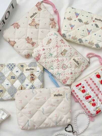 Cute Quilted Coin Purse, Mini Portable Travel Lipstick Bag, Multifunctional Pouch Card Holder