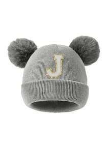 1 件刺绣个性化婴儿针织帽幼儿儿童 26 个字母无檐小便帽工艺女婴骷髅帽适合婴幼儿女孩日常佩戴 0-3 岁