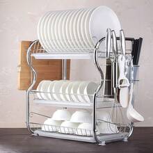 Countertop Dish Rack, Stainless Steel, Three-Layer Multifunctional Dish Rack, Dish Rack For Kitchen Supplies, Sink Drain Rack, Countertop Dish Rack - Bạc 2-42*25*43.5cm - Xem 3