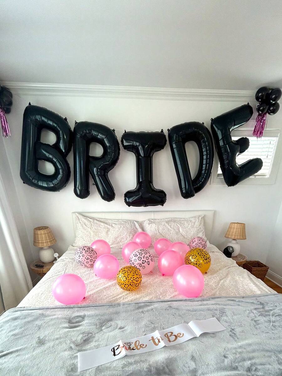 5 件/套 40 英寸巨型 BRIDE 铝箔气球、黑色字母气球、黑色 BRIDE 铝箔气球横幅，适用于订婚、新娘送礼会、单身派对、新娘送礼会礼物、成为新娘派对、婚礼单身派对装饰、婚礼装饰