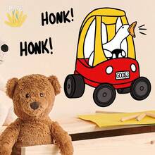 ملصق حائط جديد بشكل بطة كرتونية تقود سيارة حمراء، مناسب لديكور غرفة النوم وغرفة المعيشة، ملصقات ديكور المنزل