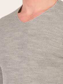 Men's V-Neck Jacquard Sweater Regular Fit - Grey - View 5