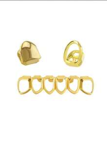 A Set Of Hip-Hop Dental Jewelry With A Single Hollowed-Out Upper Surface And A Full Hollowed-Out Lower Surface, Suitable For Both Men And Women. It Can Be Opened And Closed For Self-Adjustment And Comes With A Teething Ring For Use In Combination