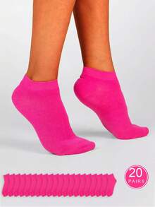 5 Pairs Rose Red Low Cut Breathable Simple Style Women Socks, Thin Casual Socks Great For Travel And Daily Wear Christmas Gift - Hot Pink - View 11